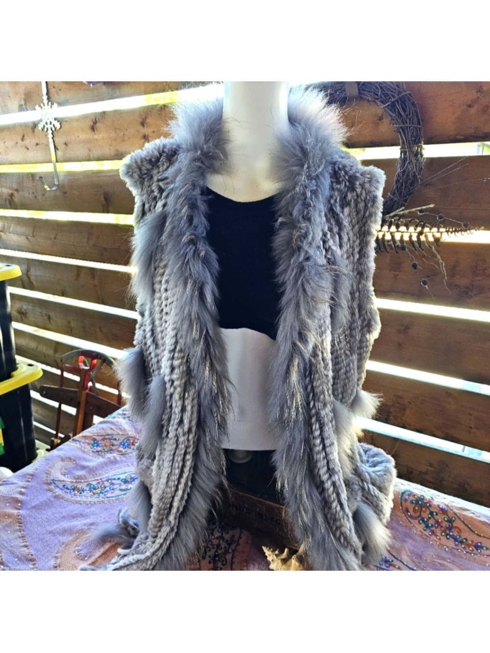 Adore Gray Real Fur Knit Vest